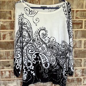 Joseph A. Black and White Paisley Soft Sweater